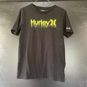 Hurley Big Boys XL T Shirt Black Yellow Green Slime Logo Short Sleeve Dripping